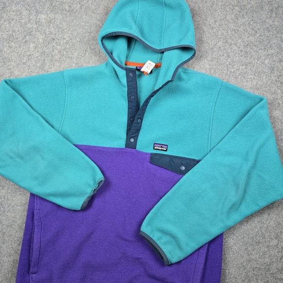 Patagonia Synchilla Hoodie Mens Medium Green Purple Snap-T Henley Neck Fleece